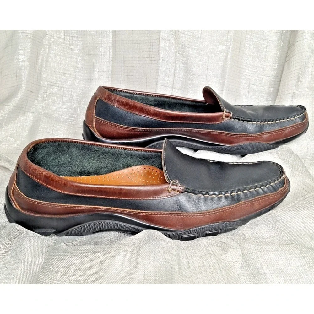 Allen Edmonds Boulder Driving Moc Loafers Black Brown Leather 14B Slip On Casual